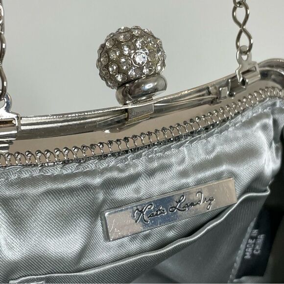 COPY - KATE LANDRY silver metallic mesh rhinestone evening purse formal event - Picture 11 of 15